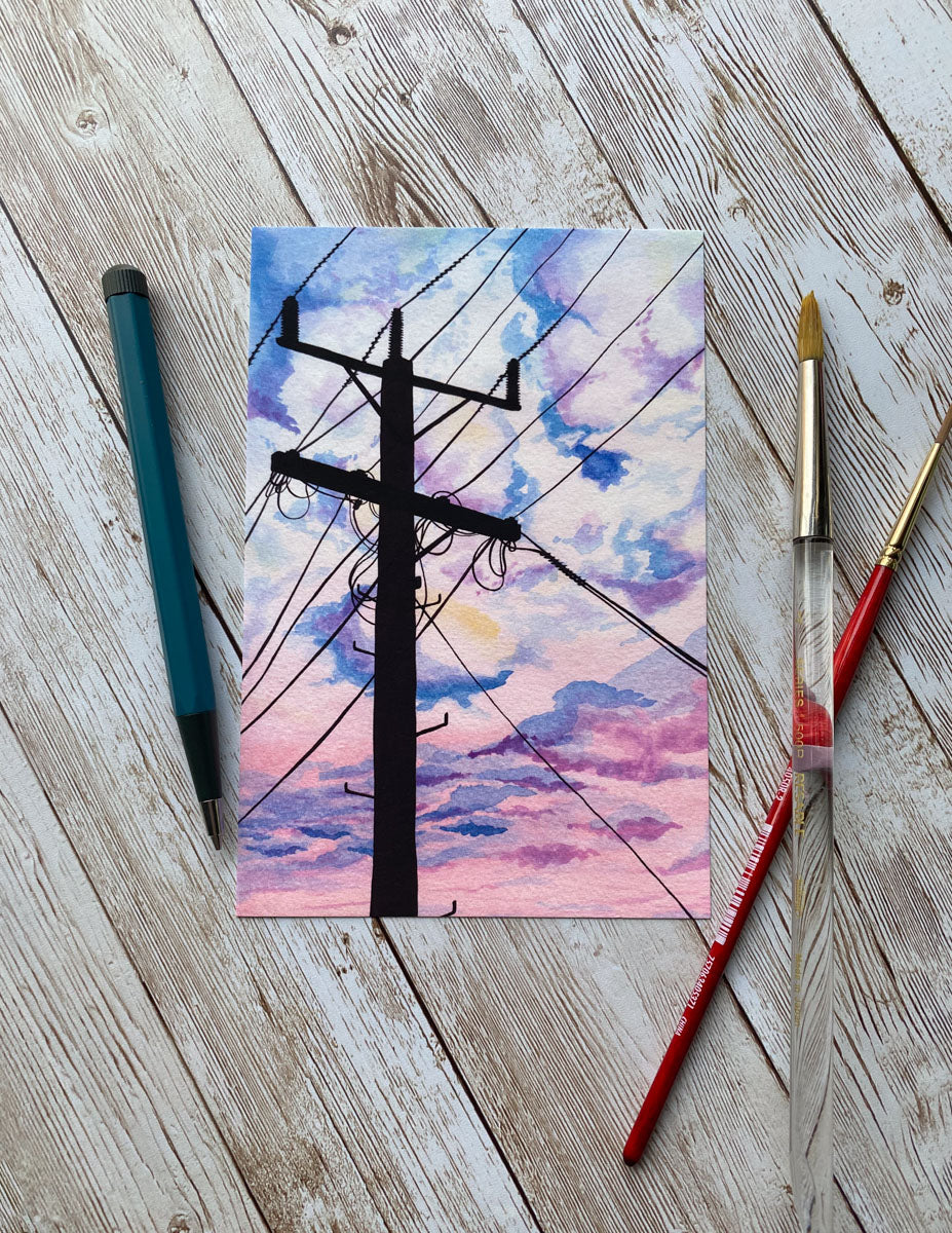 Pink Sky Landlines Art Print