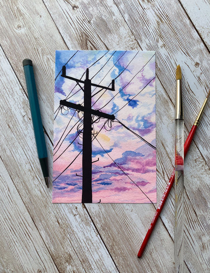Pink Sky Landlines Art Print
