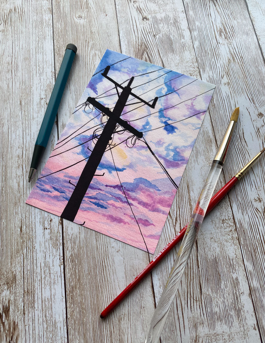 Pink Sky Landlines Art Print