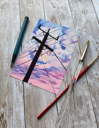 Pink Sky Landlines Art Print