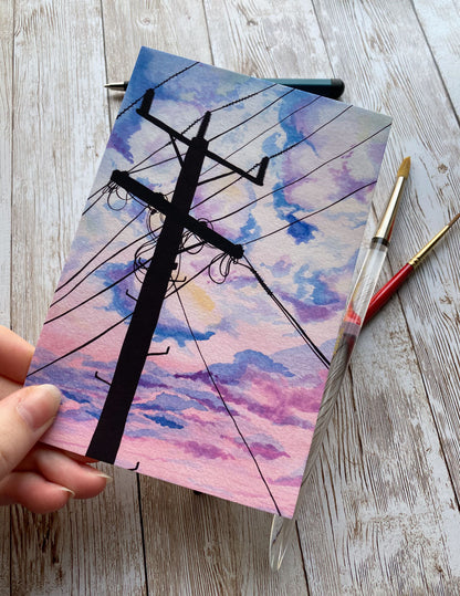 Pink Sky Landlines Art Print